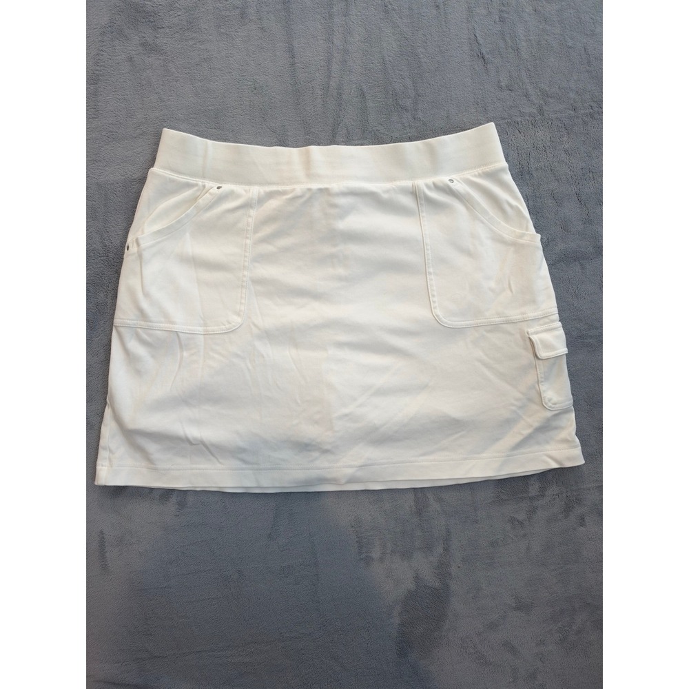 Croft & Barrow Womens White Knit Cargo Skort Size L Elastic Waist Pockets